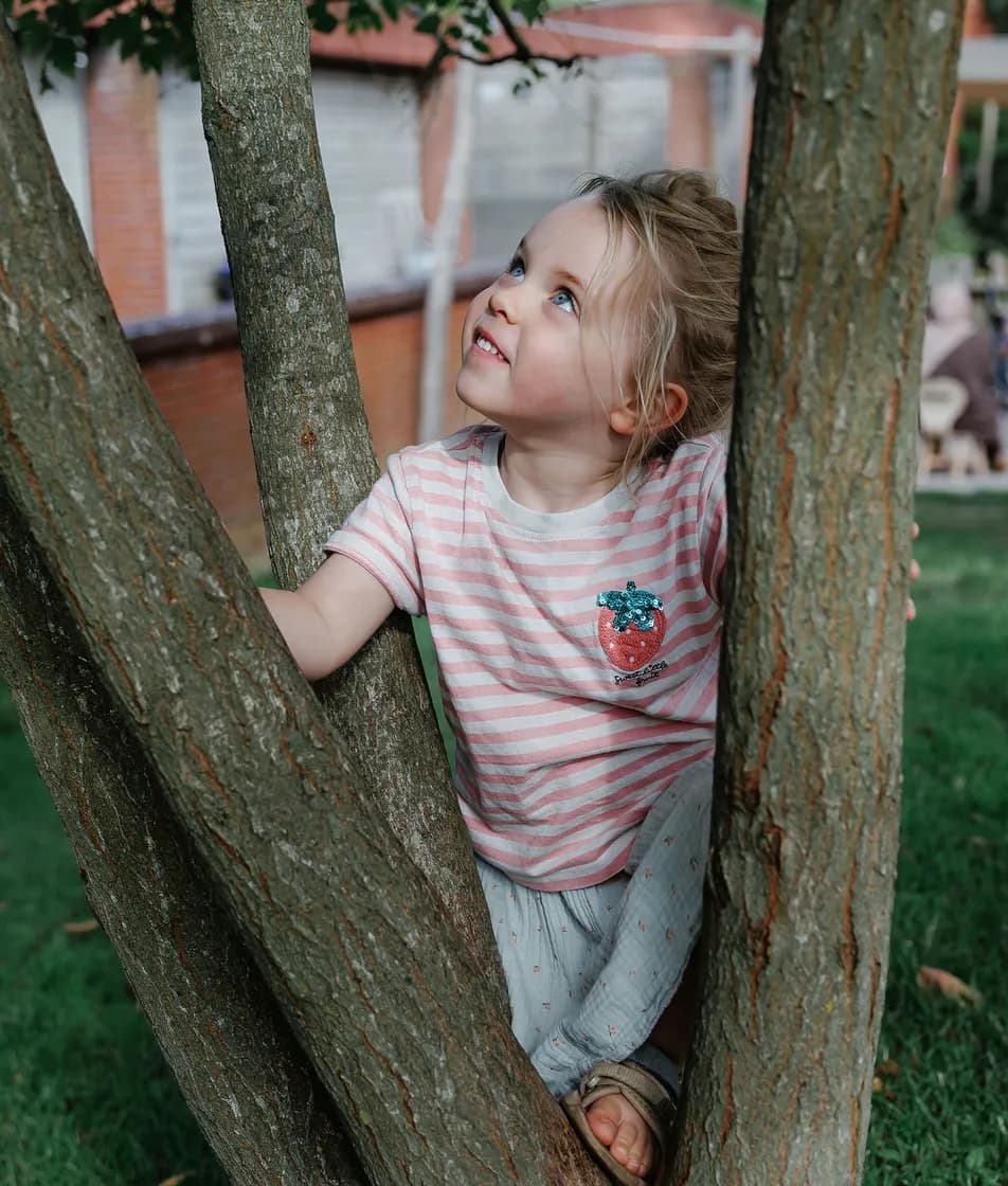 Kind klimt in boom bij kinderopvang Kind&co ludens