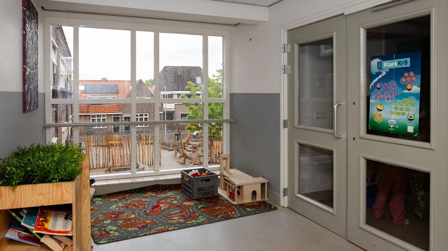 Bouwhoek in de gang van buitenschoolse opvang Rijmgeheim, kinderopvang Kind&co Ludens