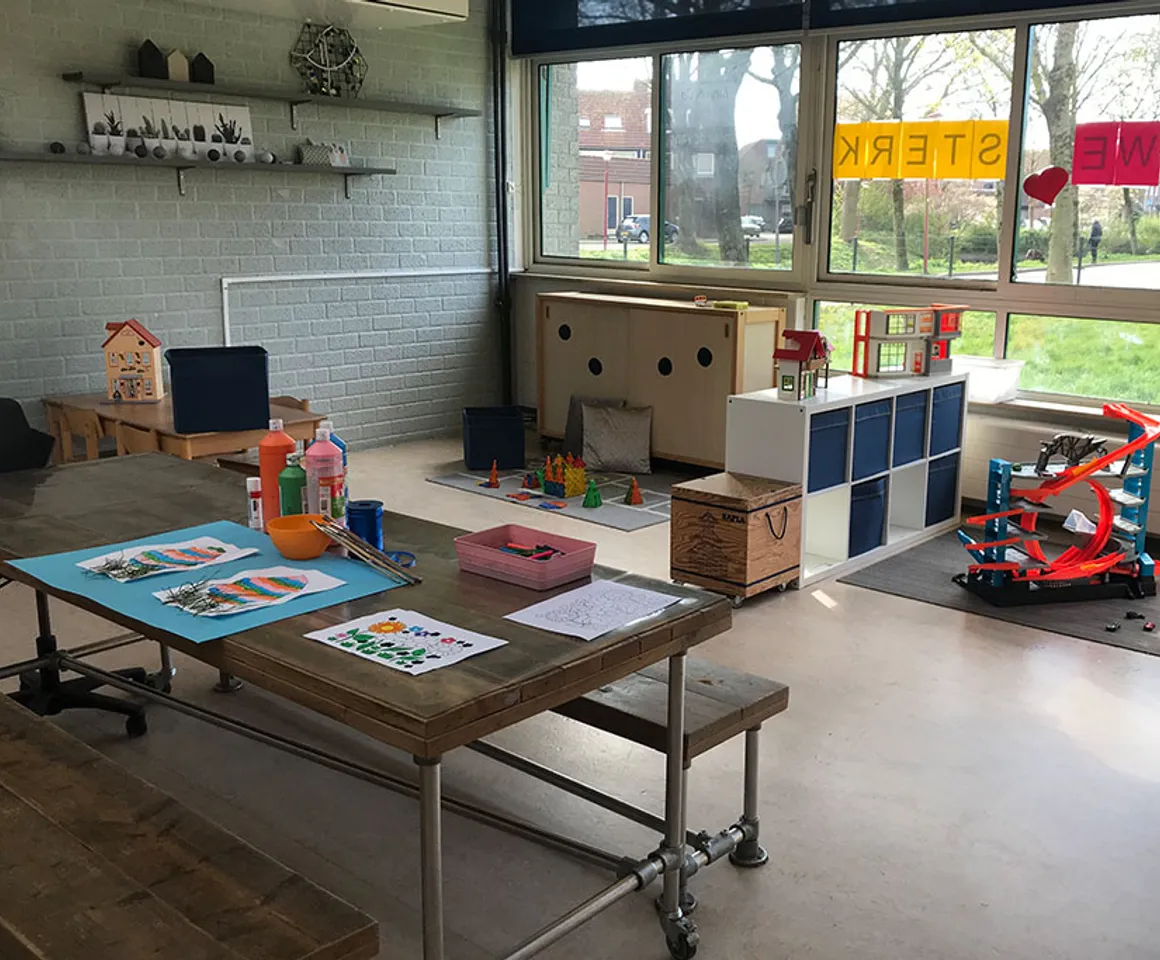 De groepsruimte van buitenschoolse opvang waterwereld bij kinderopvang Kind&co Ludens