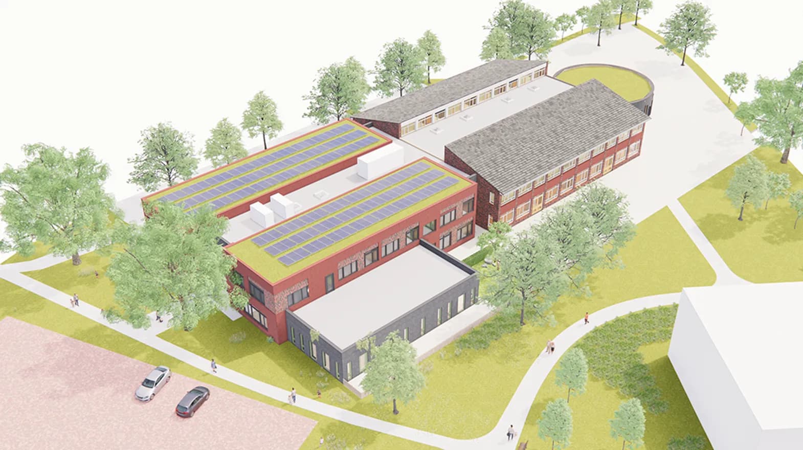 Gebouw van bovenaf van BSO Vleuten Willibrord van kinderopvang Kind&co ludens